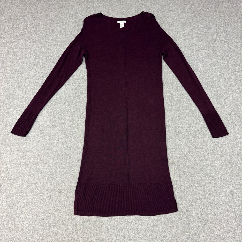 H&M | Sweater Dress | Small | Burgundy Plum | Long Sleeve Ribbed Knit Shift Tuni